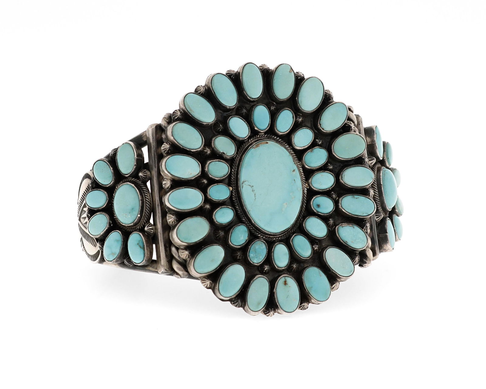 A Gary Reeves Navajo silver and turquoise cluster cuff (1 of 2)