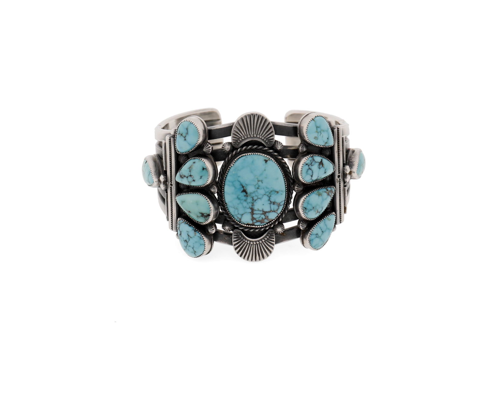 A Navajo silver and turquoise cuff bracelet (1 of 2)