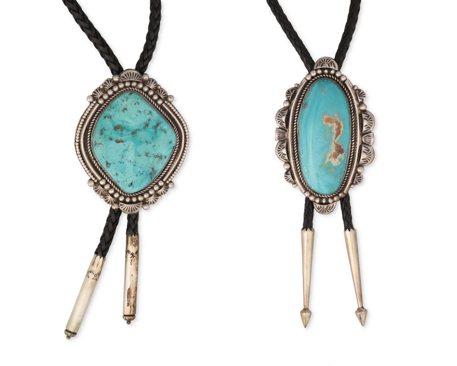 Two large silver and turquoise bolo ties (1 of 2)