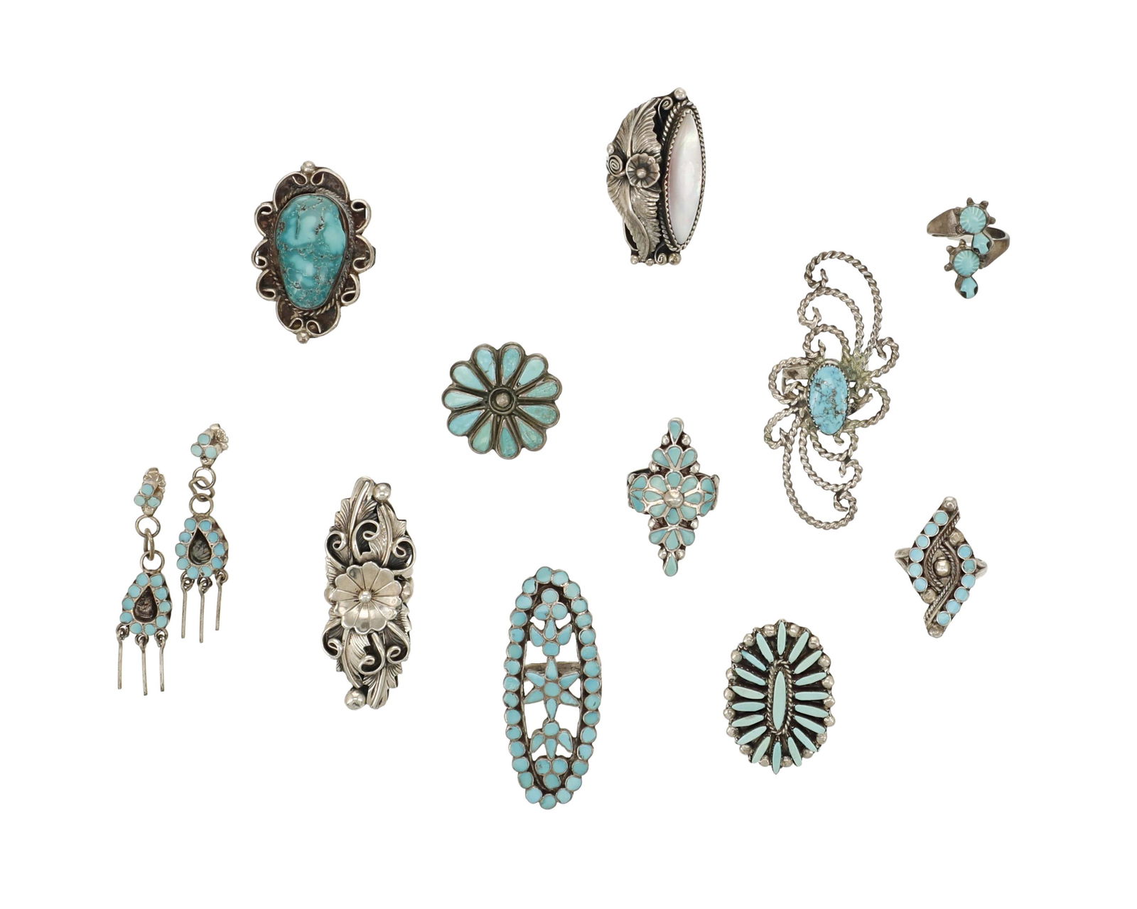 A group of Southwest silver and turquoise rings (1 of 2)