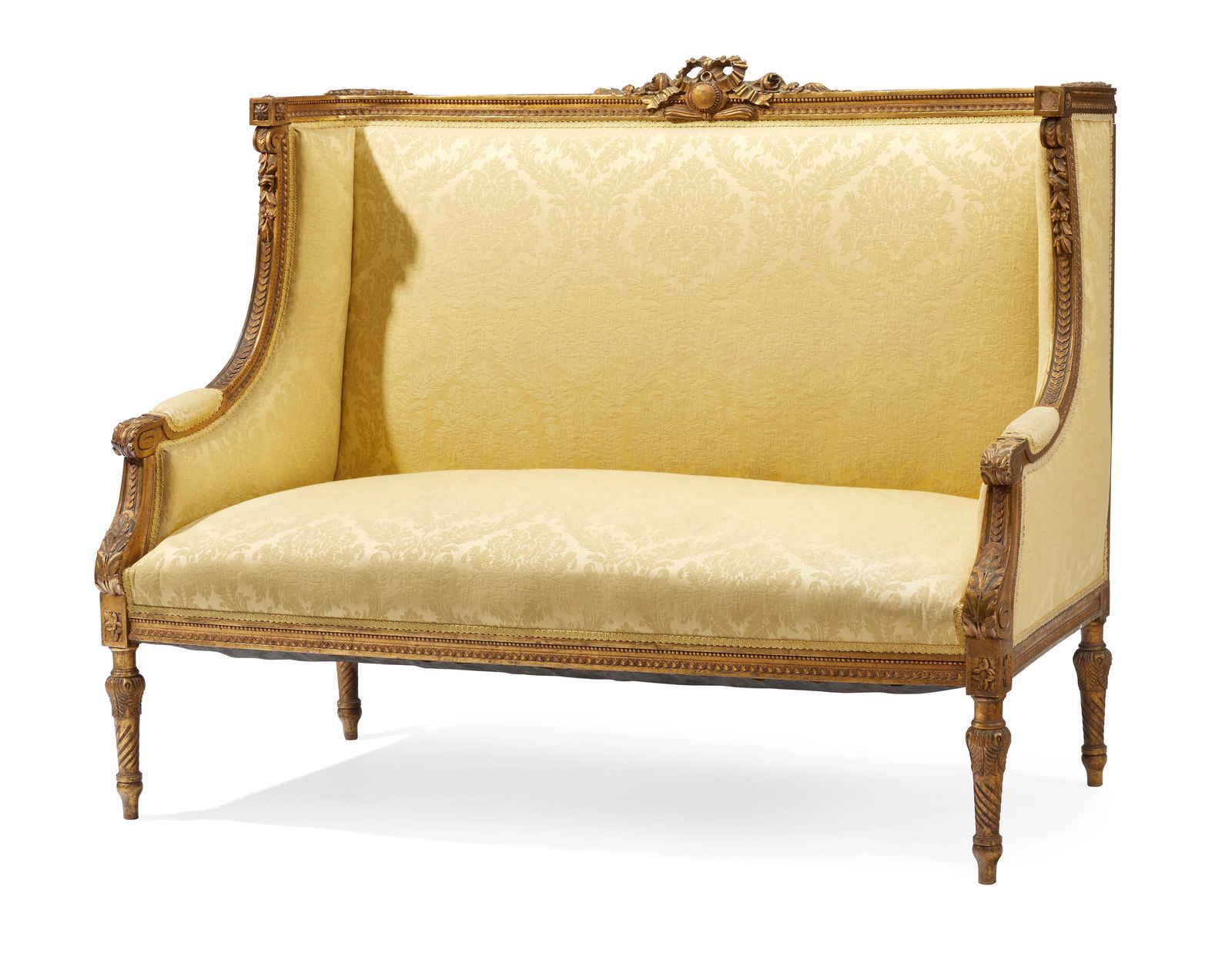 A French Louis XVI-style settee with yellow damask (1 of 2)