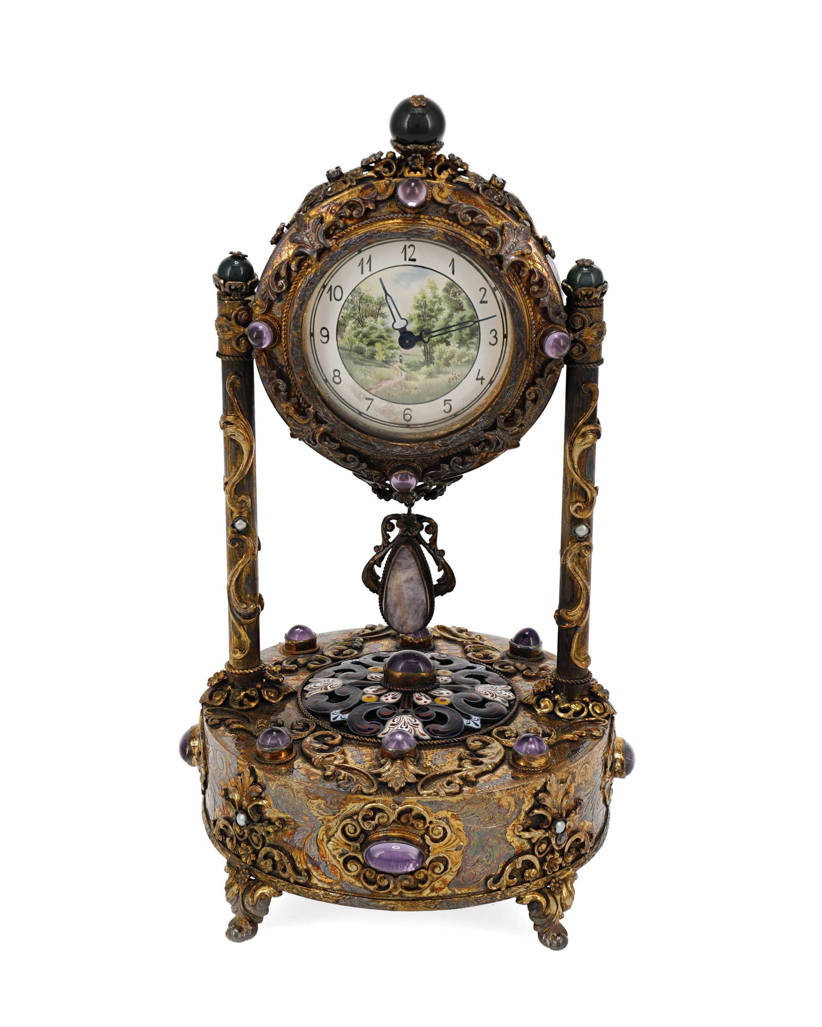 A Viennese enameled gilt-silver table clock (1 of 2)
