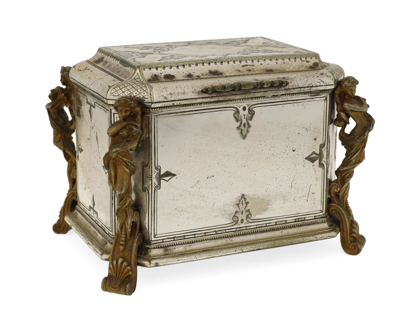 A Continental silvered metal tea caddy (1 of 2)