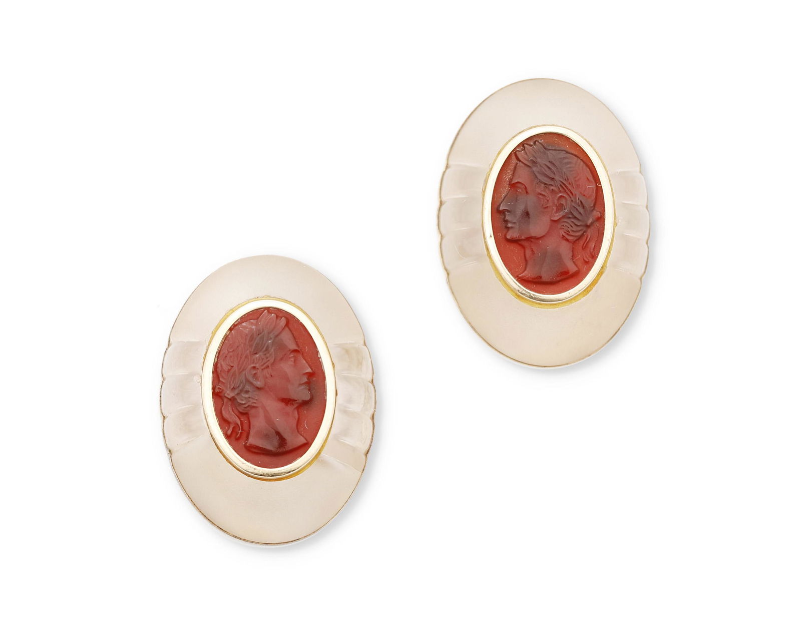 A pair of Trianon gemstone cameo earrings (1 of 2)