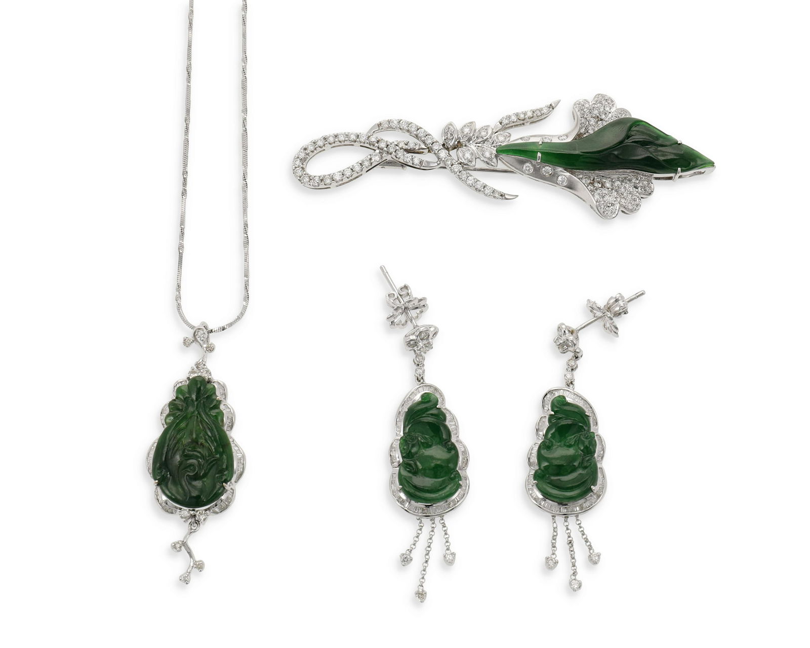 A group of jadeite and diamond jewelry (1 of 2)