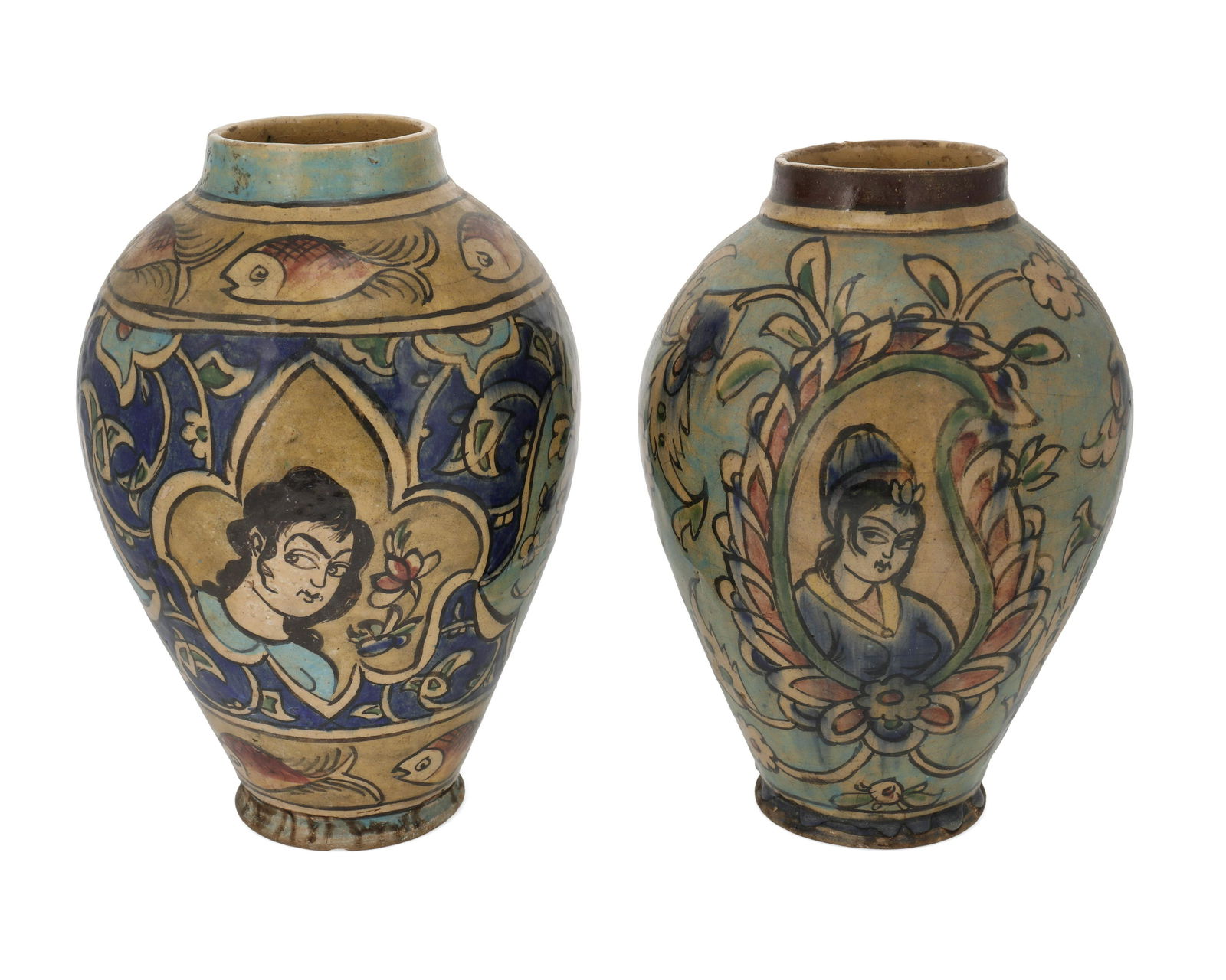 Two Persian painted and glazed ceramic vases (1 of 2)