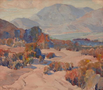 Paul Lauritz (1889-1975, Glendale, CA): "Santa Paula Valley"  Oil on board  Signed lower left: Paul Lauritz; titled on a label affixed to the backing board  13.5" H x 15.25" W