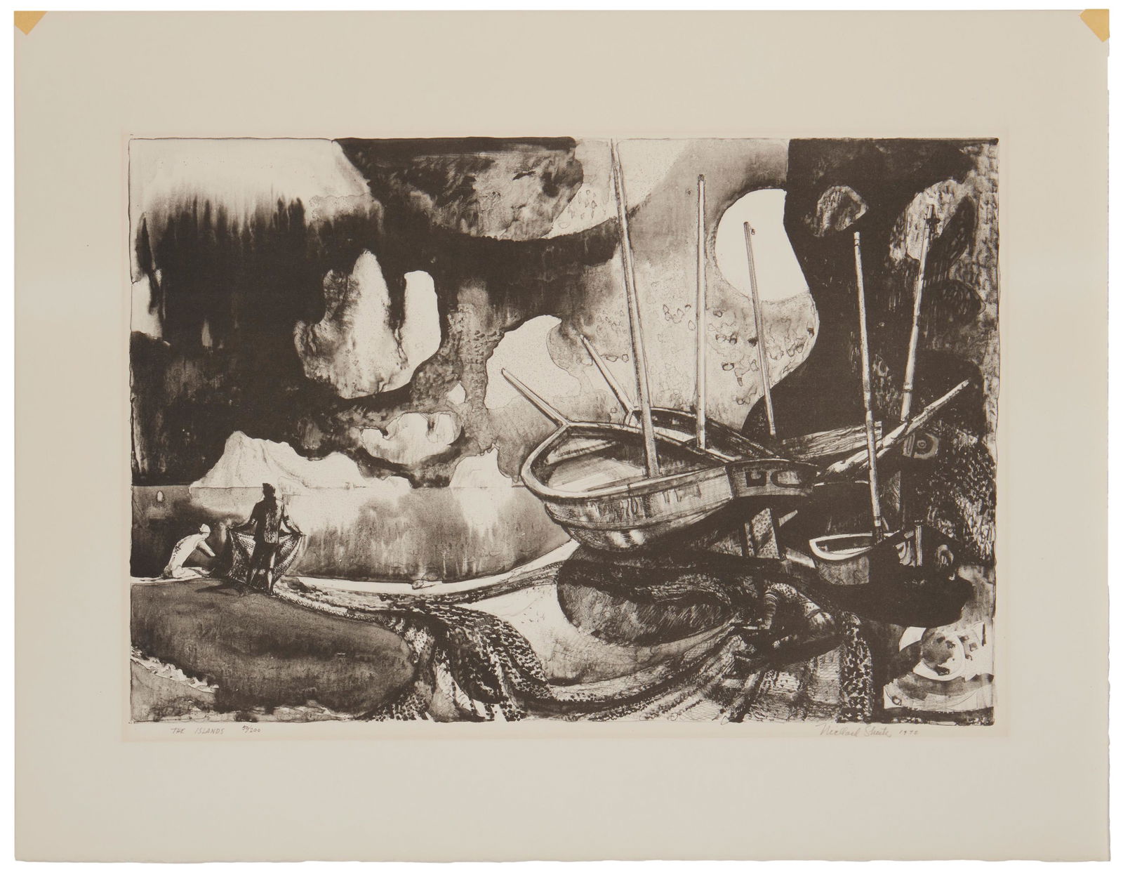 Millard Owen Sheets (1907-1989, Gualala, CA): "The Islands," 1972 Lithograph on paper under glass Edition 50/200; signed, titled, dated and numbered in pencil in the lower margin: Millard Sheets [with the artist's blindstamp]; signed, titled an