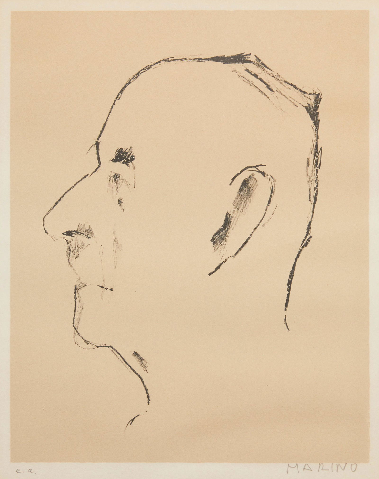 Marino Marini (1901-1980, Italian): "Portrait of Thomas Mann," 1955 Lithograph in black and tan on paper under glass An artist's proof ('e. a.') aside from the numbered edition of 200, signed in pencil lower right: Marino Image: 13"