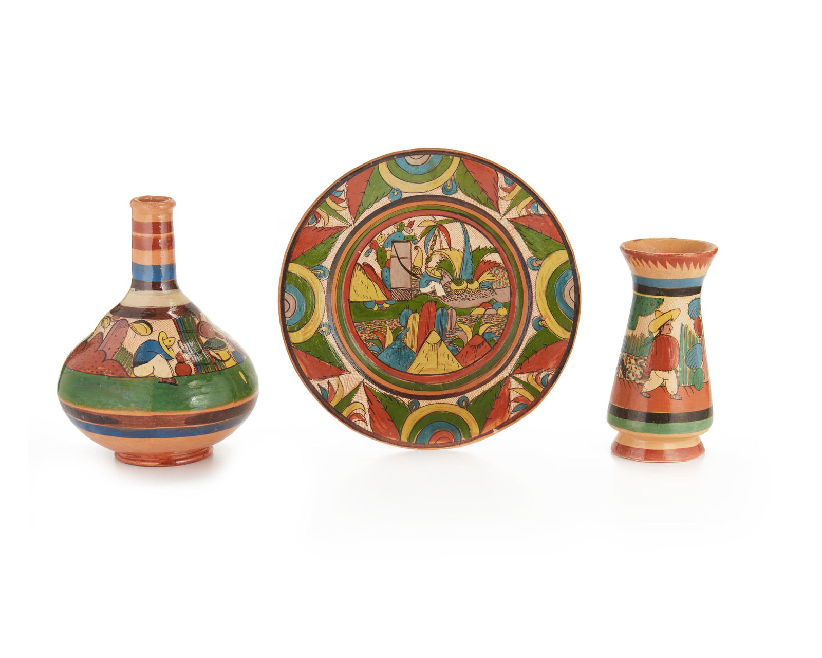 Three Tlaquepaque campesino pottery items (1 of 4)