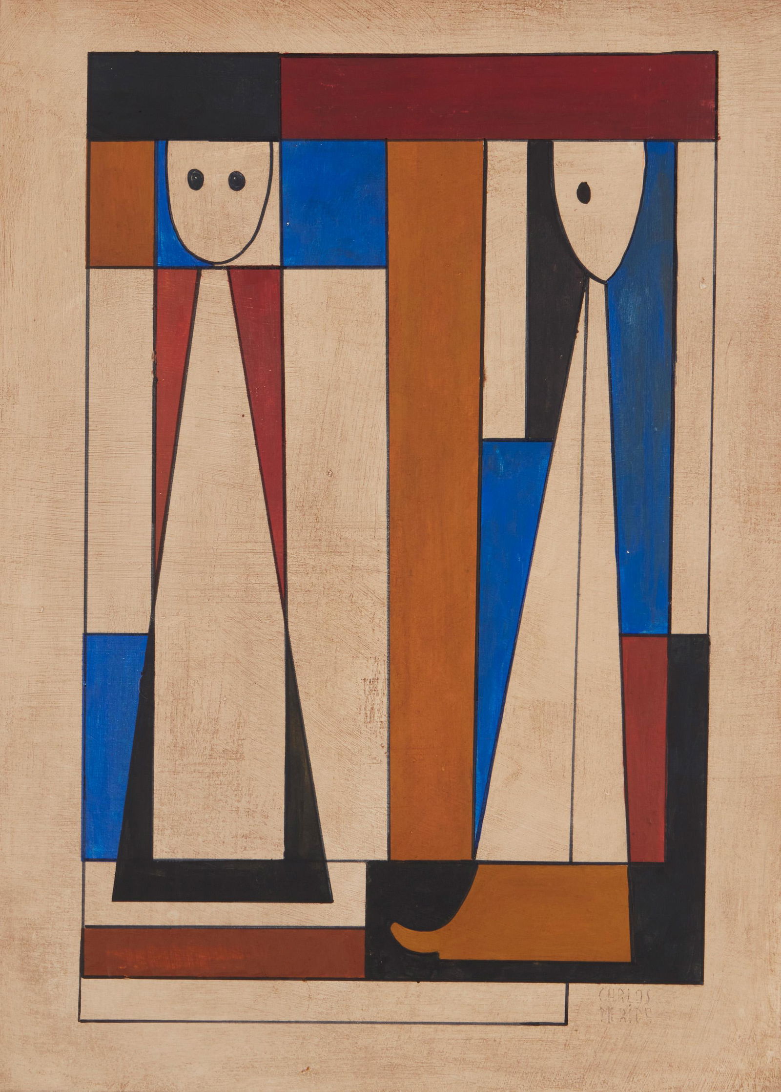 Carlos Merida (1895-1984, Guatemalan): Two abstract figures Oil on board Signed lower right: Carlos Merida 18" H x 13.25" W