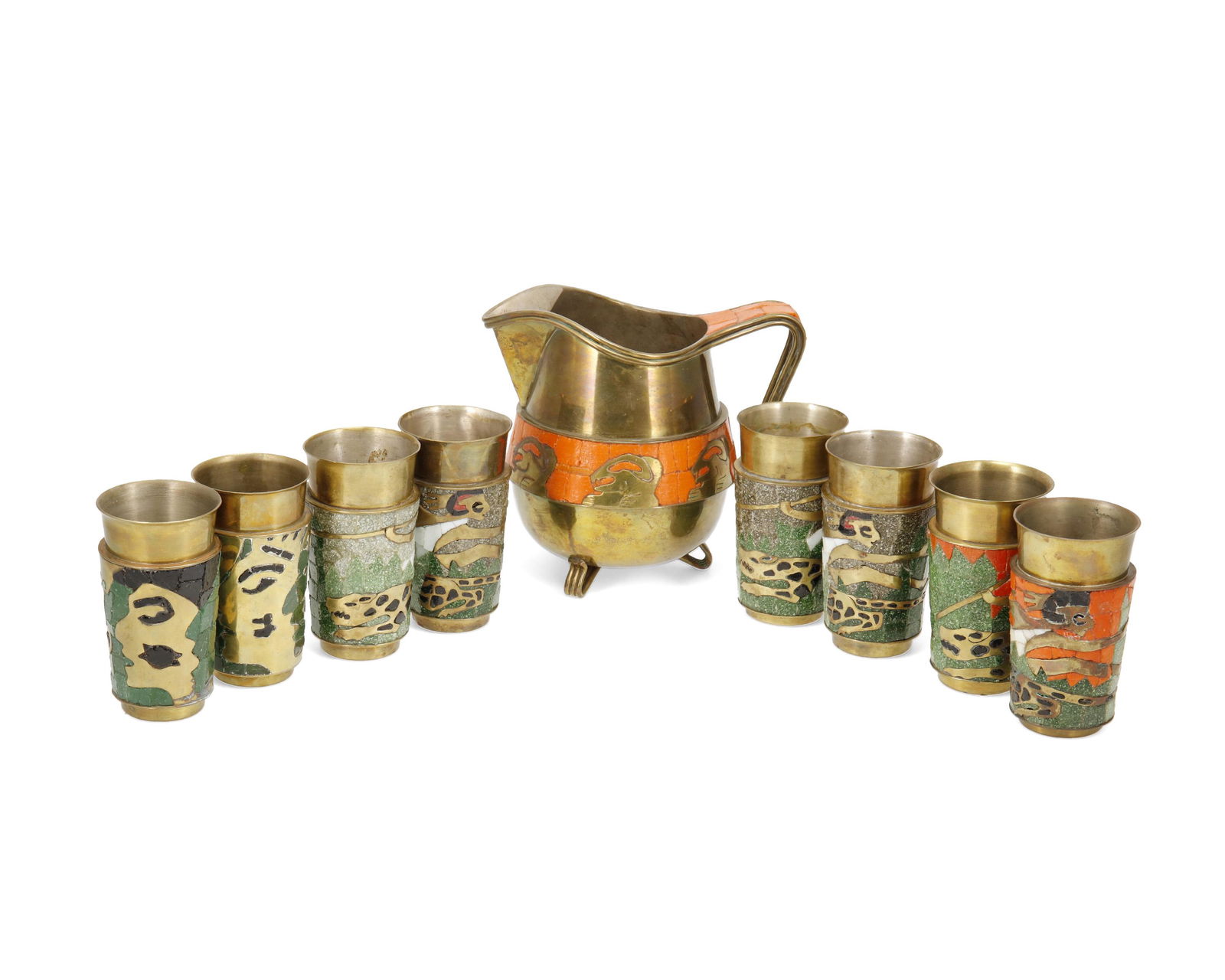 A Salvador Teran mosaic and brass drink set (1 of 3)