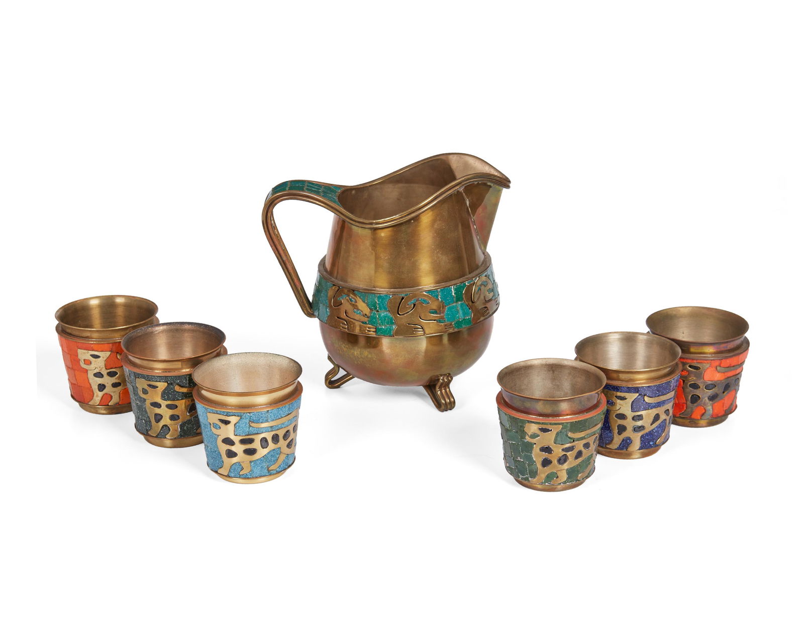 A Salvador Teran mosaic and brass drink set (1 of 2)