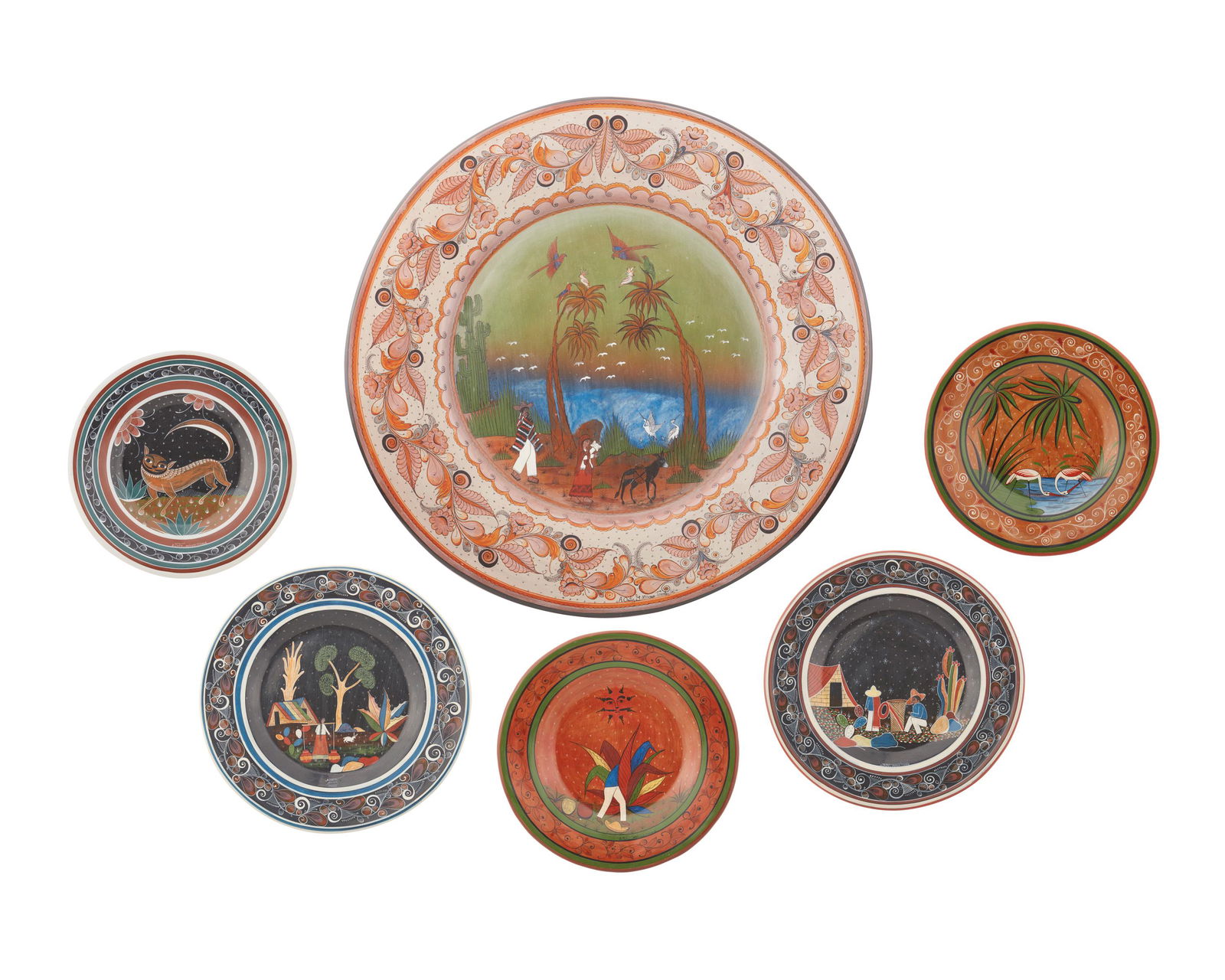 A group of Tonala pottery chargers, by Angel Ortiz, Sr. (1 of 13)