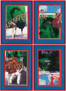 Christian Holstad (b. 1972, American): "Burning scented bridges in order 2(x)ist," 2005-06 Collage on paper under Plexiglas (four panels) Unsigned Each: 18.25" H x 12.5" W Provenance: Daniel Reich Gallery, New York, NY The Blake Byrn