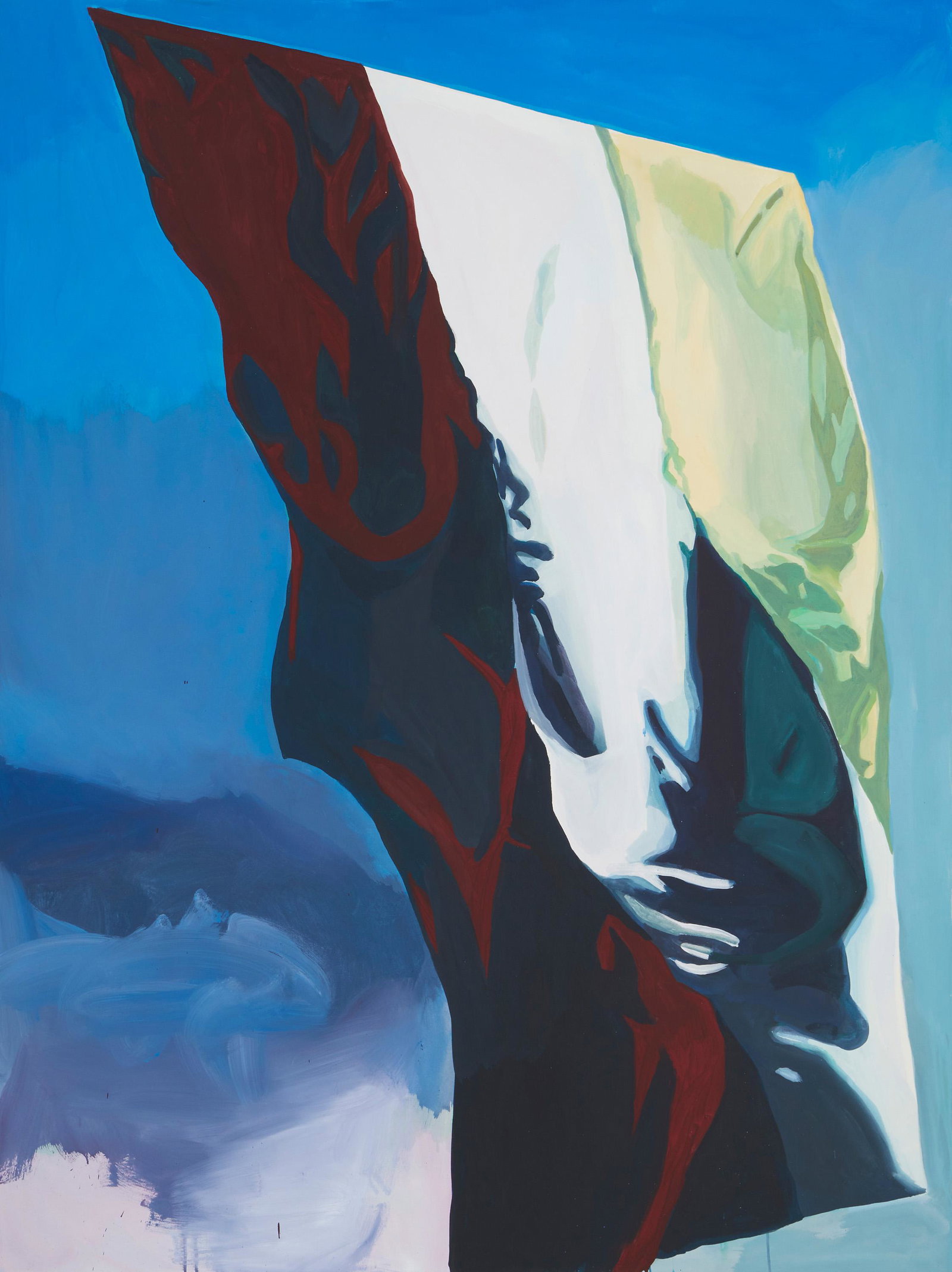 Wawrzyniec Tokarski (b. 1968, Polish): "Die Neverland Fahne (Surface Covers the Inside)," 2002 Acrylic on canvas Signed, titled, and dated verso: Wawrzyniec Tokarski 79" H x 59" W Provenance: Galerie Karlheinz Meyer, Karlsruhe, Germany Gal