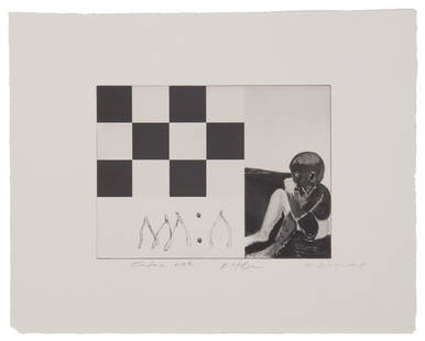 Marlene Dumas (b. 1953, South African) and Rita McBride: "Future Risk," 2005 Etching on paper From the edition of 275; signed and titled in pencil lower margin: R. McBride / M. Dumas 11.25" H x 14.25" W Provenance: The Blake Byrne Collection Notes: L