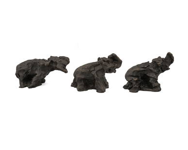 Saint Clair Cemin (b. 1951, Brazilian): "Ten Minutes Elephant (3)" Bronze Each: Edition 6/7; with the incised signature and number: Cemin; foundry mark: Empire Bronze Art Foundry, Inc., New York Largest: 4.75" H x 7" W x 3.5" D 