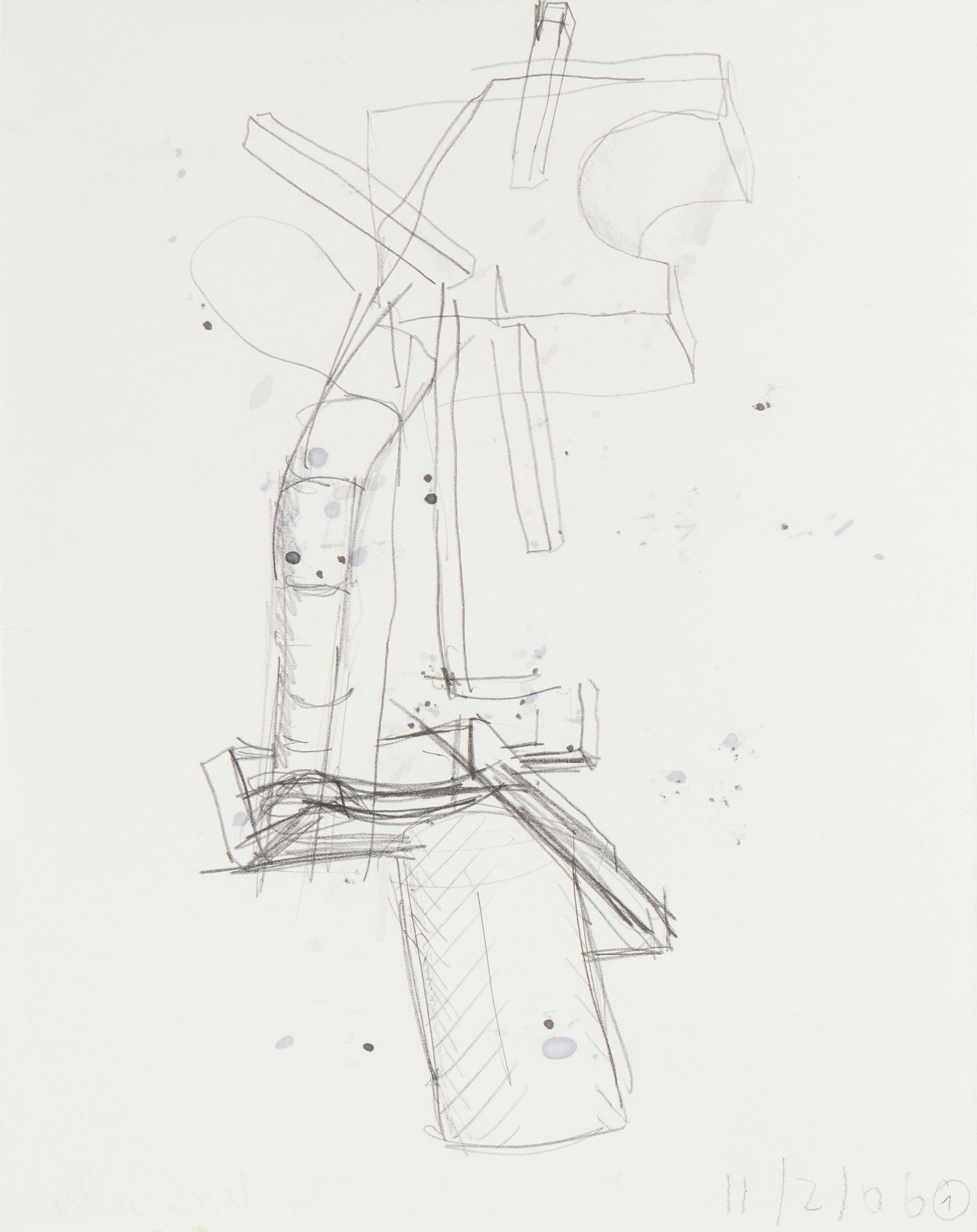 Thomas Kiesewetter (b. 1963, German): "Untitled (11-2-06) #1," 2006 Graphite and ink on paper under Plexiglas Signature showing through faintly from the verso along the lower edge, at left: Th. Kiesewetter; partially titled (1) and date