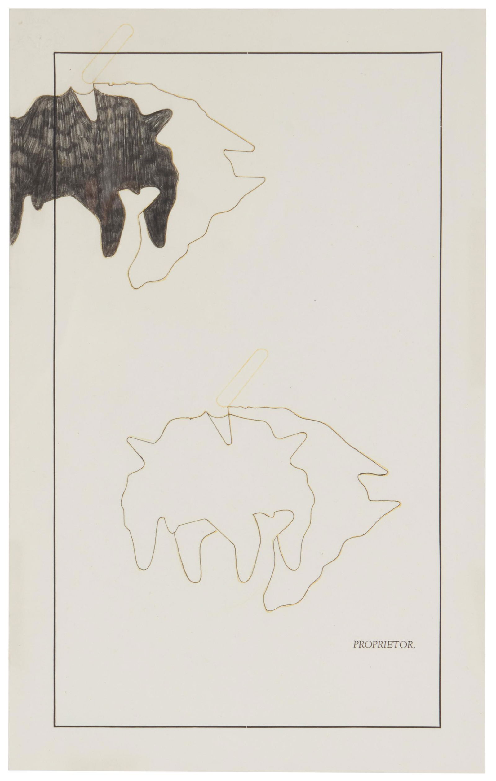 Ed Moses (1926-2018, American): "Proprietor," 1968 Graphite and yellow pencil on wove paper, Strathmore blindstamp upper left, under glass Appears unsigned; titled and dated on a gallery tag affixed verso 13" H x 8" W Provenanc