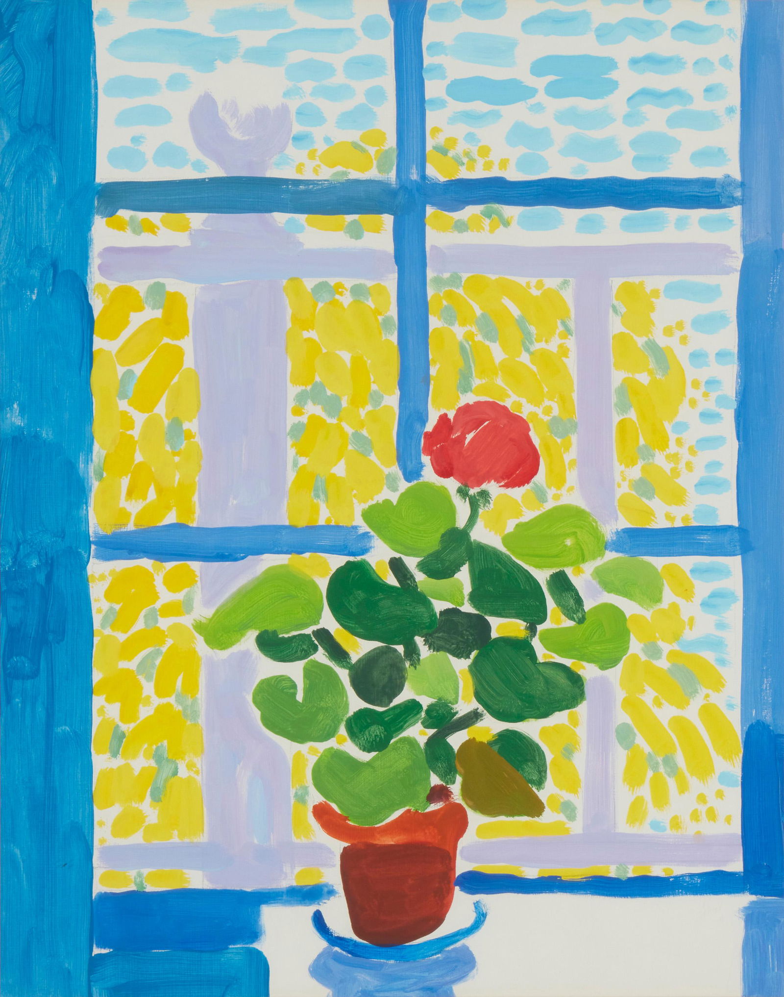 John Botz (1925-2003, Laguna Beach, CA): "Geranium and Acacia" Gouache on artist board under glass Appears unsigned; titled on the original gallery wall label Sight: 19" H x 15" W Provenance: "Gallery Laguna" according to notations on t