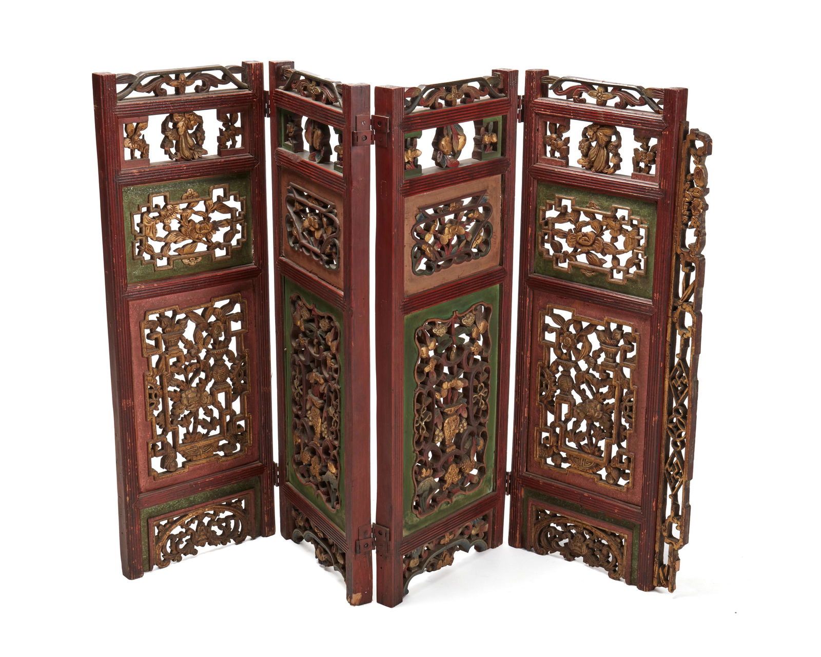 A Chinese carved wood folding screen (1 of 6)