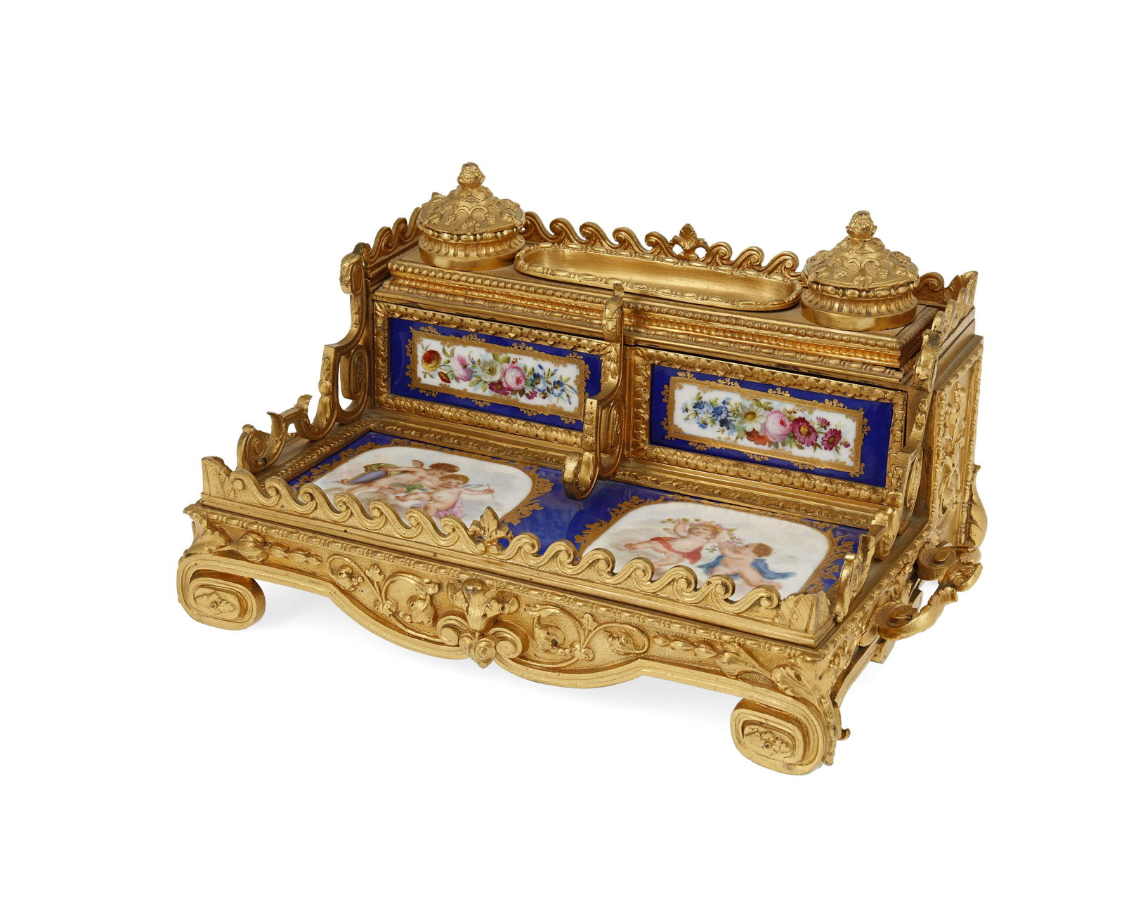 A Sevres-style porcelain and gilt-bronze inkwell (1 of 3)