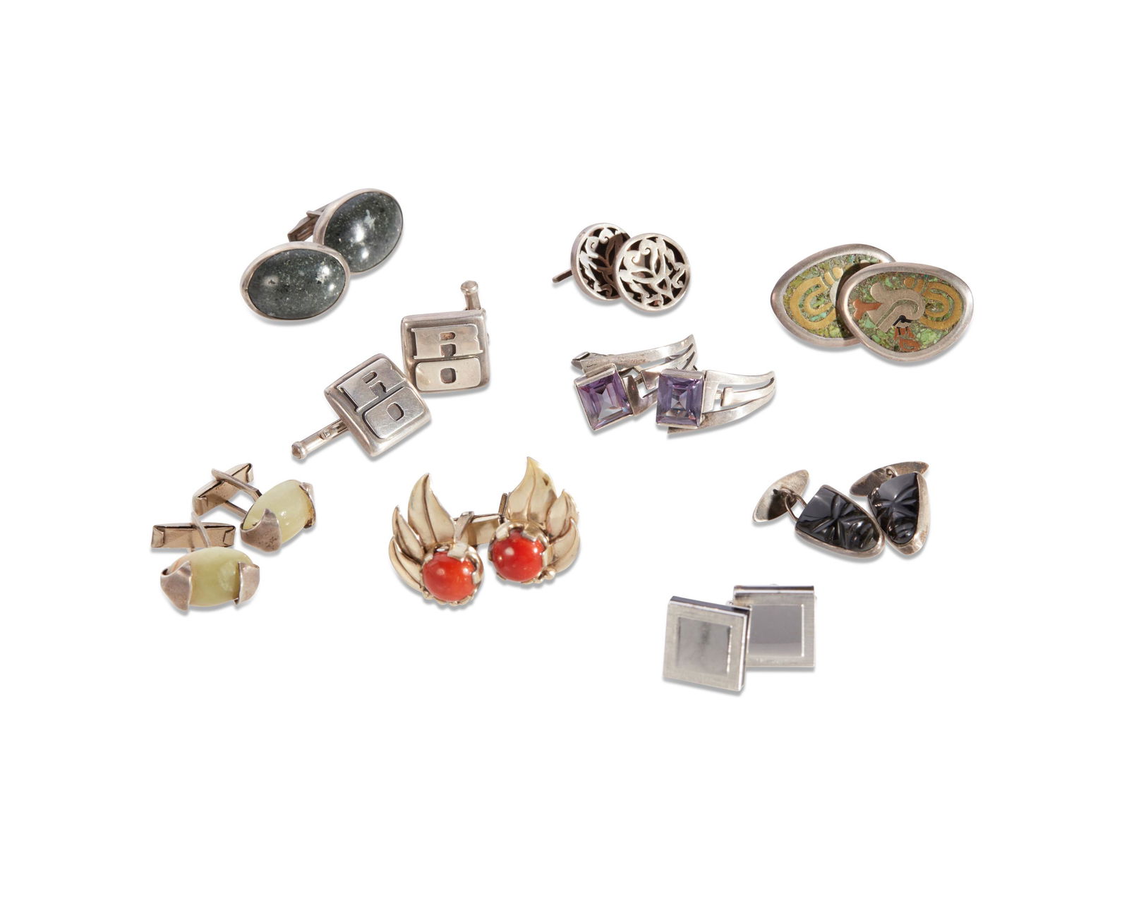 A large group of silver and stone-set cufflinks (1 of 1)