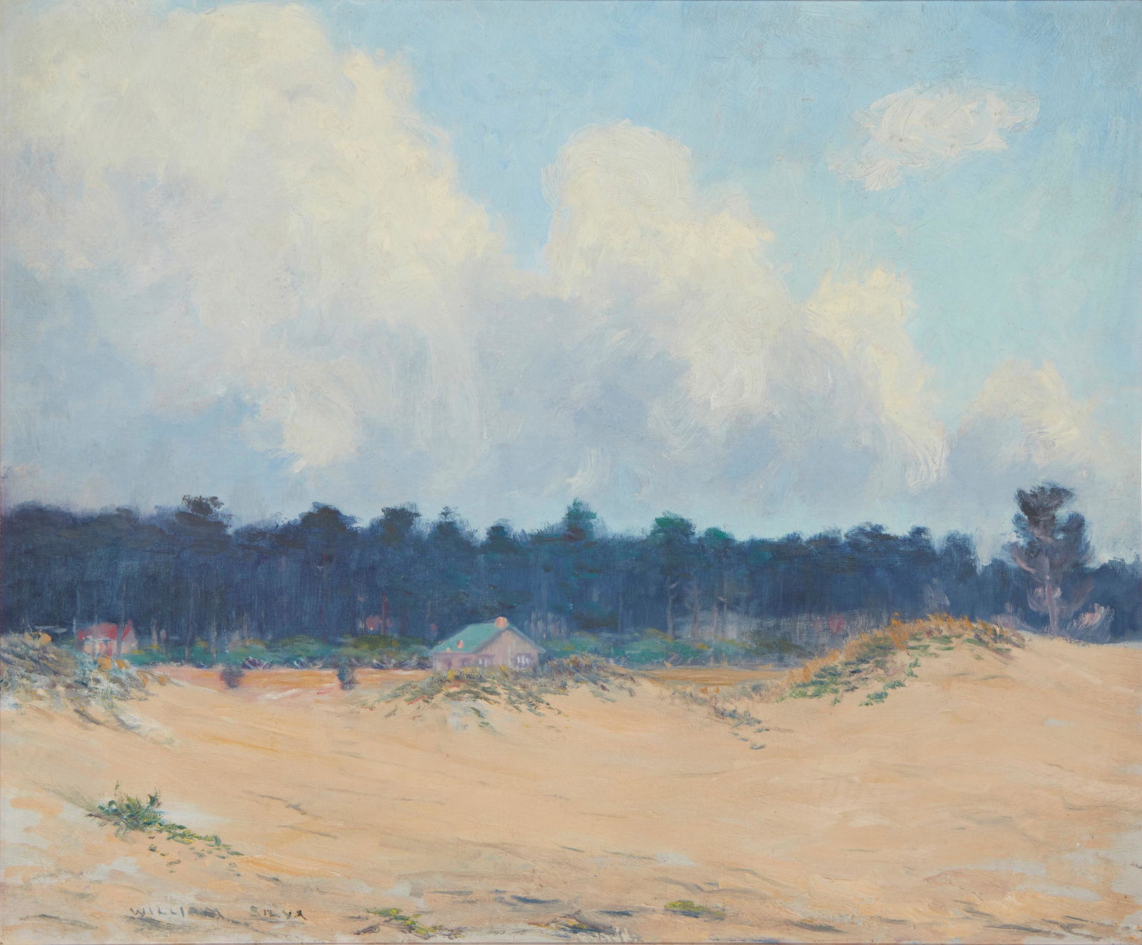 William Posey Silva (1859-1948, Carmel, CA): House in a beach landscape Oil on canvas Signed lower left: William Silva 25" H x 30" W