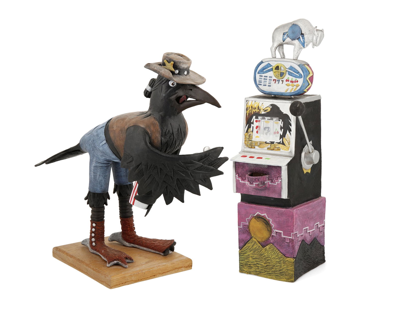 A Navajo ceramic raven and slot machine sculpture (1 of 6)