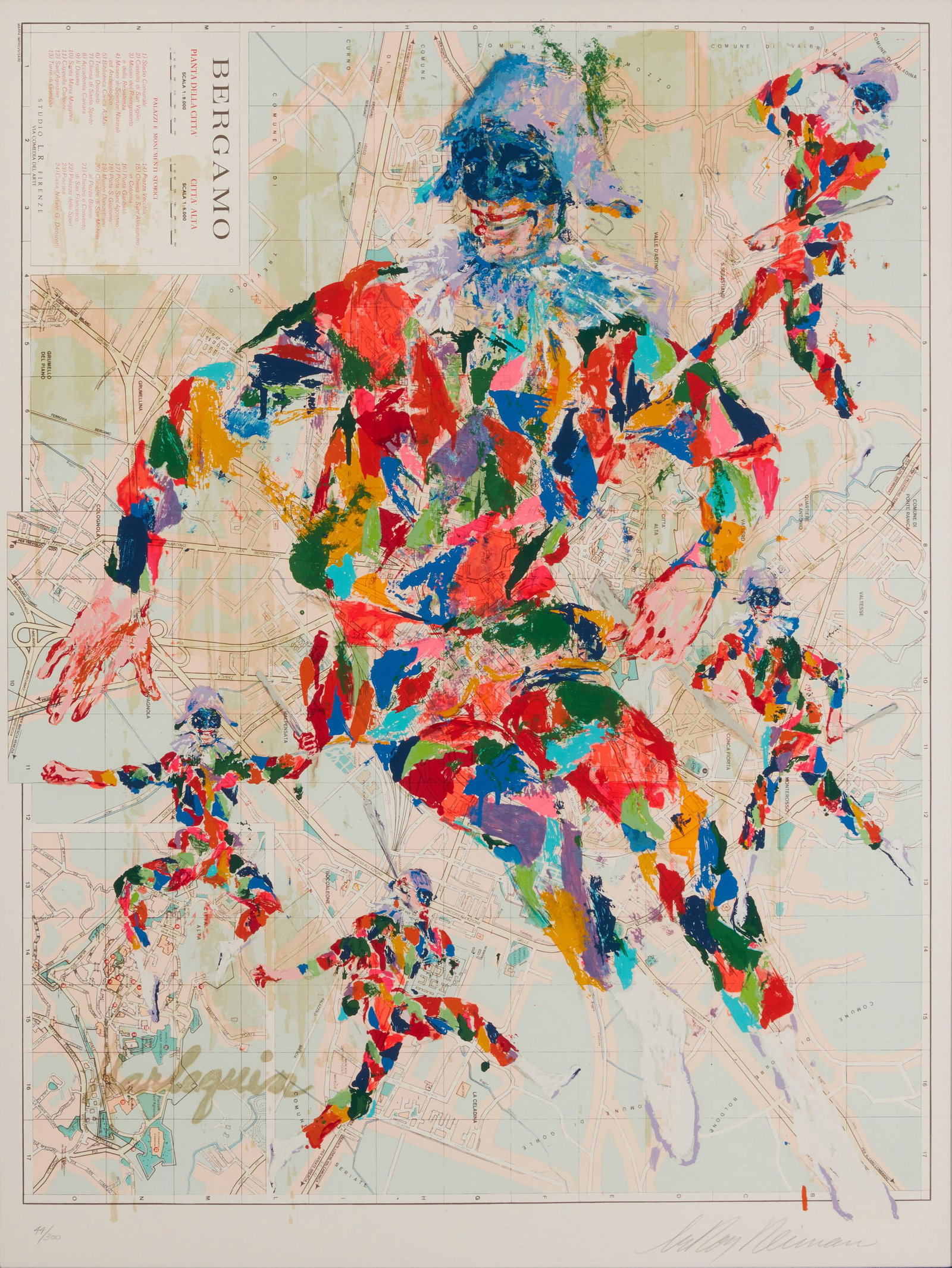 LeRoy Neiman (1921-2012, New York, NY): Harlequin Bergamo Screenprint in colors on paper under Plexiglas Signed and numbered 44/300 in pencil in the lower margin: Leroy Neiman; titled by repute Image: 34.75" H x 26.5" W; Sight: 37" H x 28" 