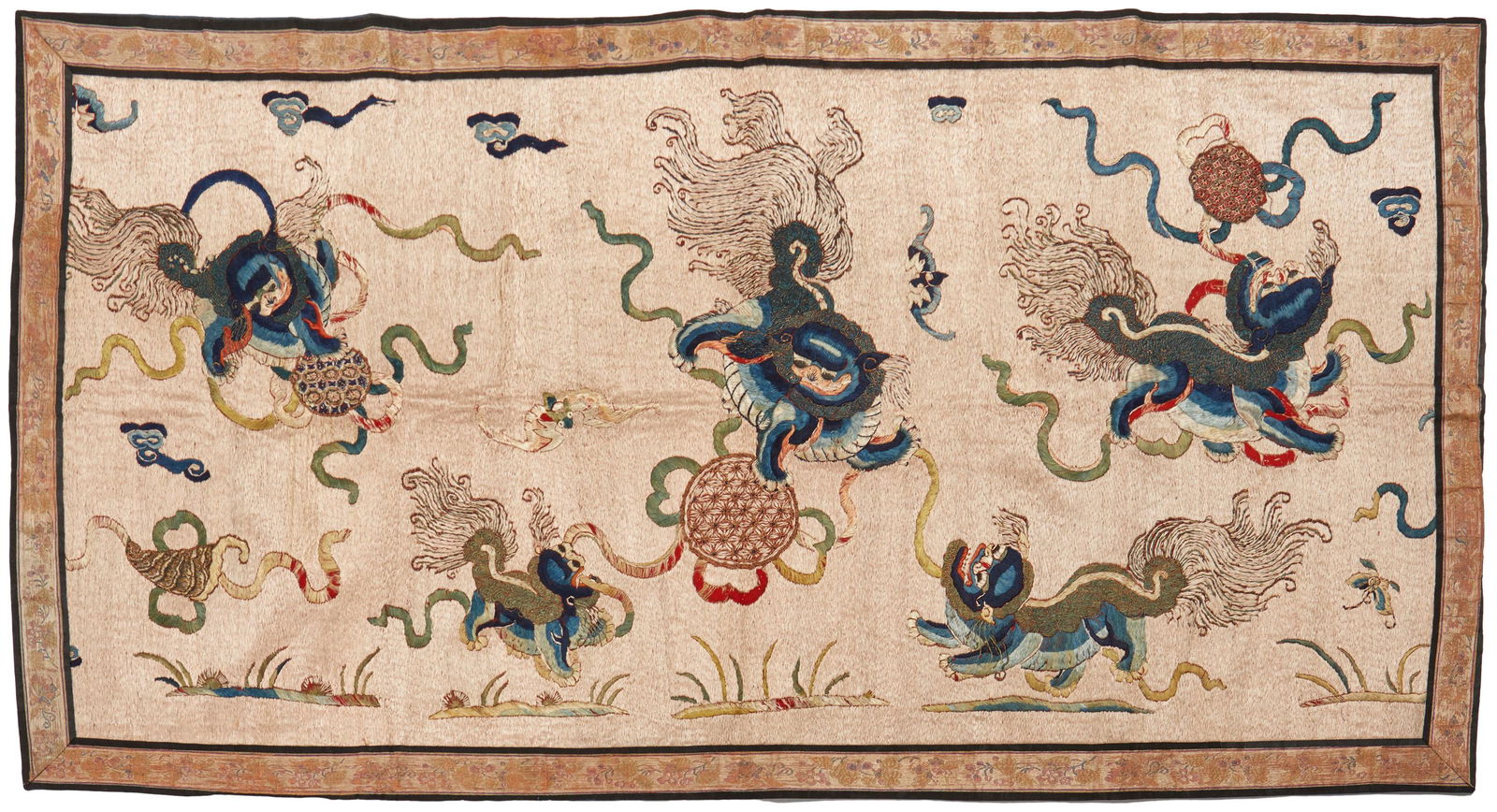 A Japanese silk embroidery textile panel (1 of 4)