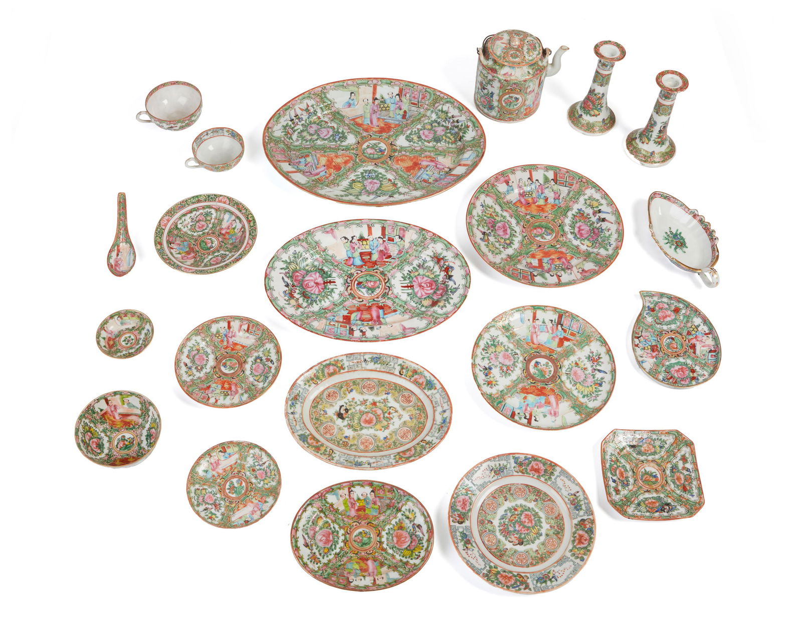 A partial Chinese Canton famille rose porcelain dinner service (1 of 7)