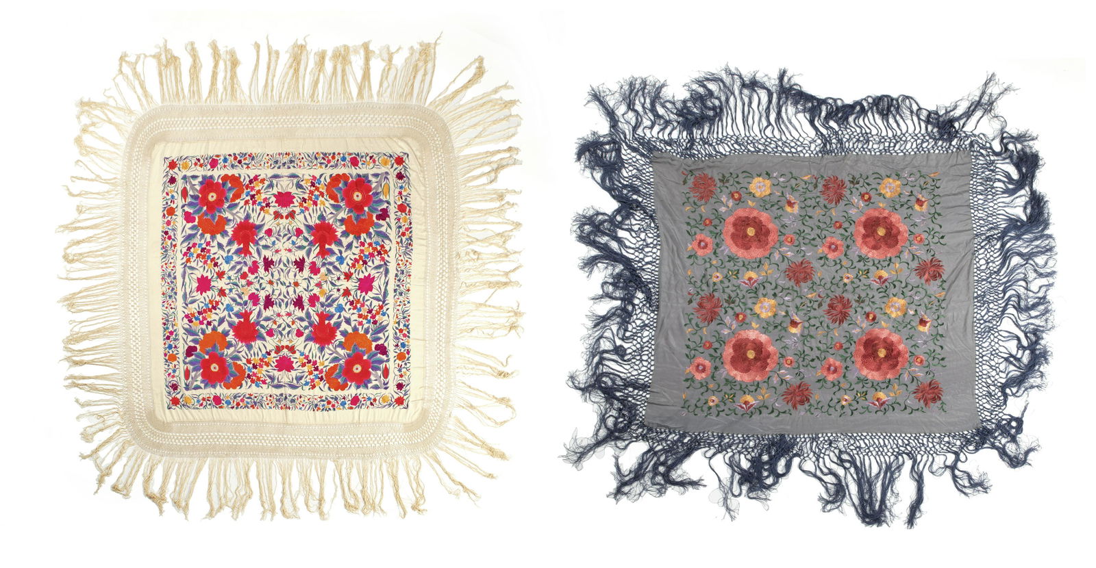 Two embroidered silk piano shawls (1 of 3)