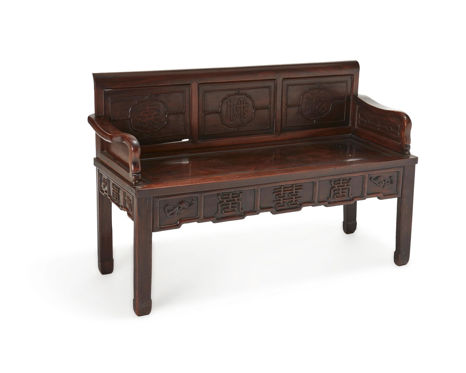 A Chinese carved hardwood bench (1 of 5)