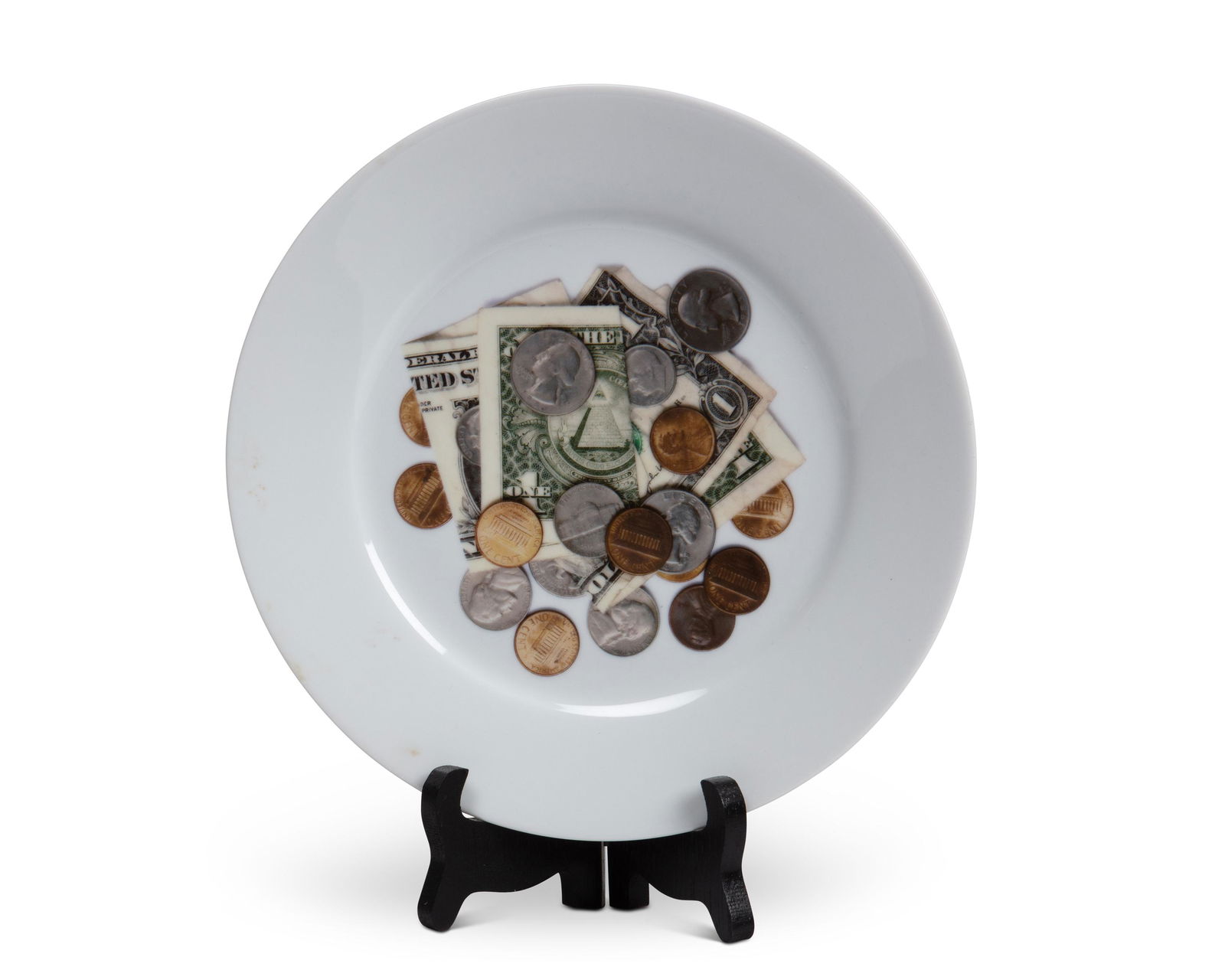 Claude Closky (b. 1963, French): Dessert Plate, 2010 Color silkscreen on Limoges porcelain From the edition of 500; attributed, titled, dated, and number on the backstamp verso: Claude Closky / Dessert Plate, 2010 / gdm / edition: