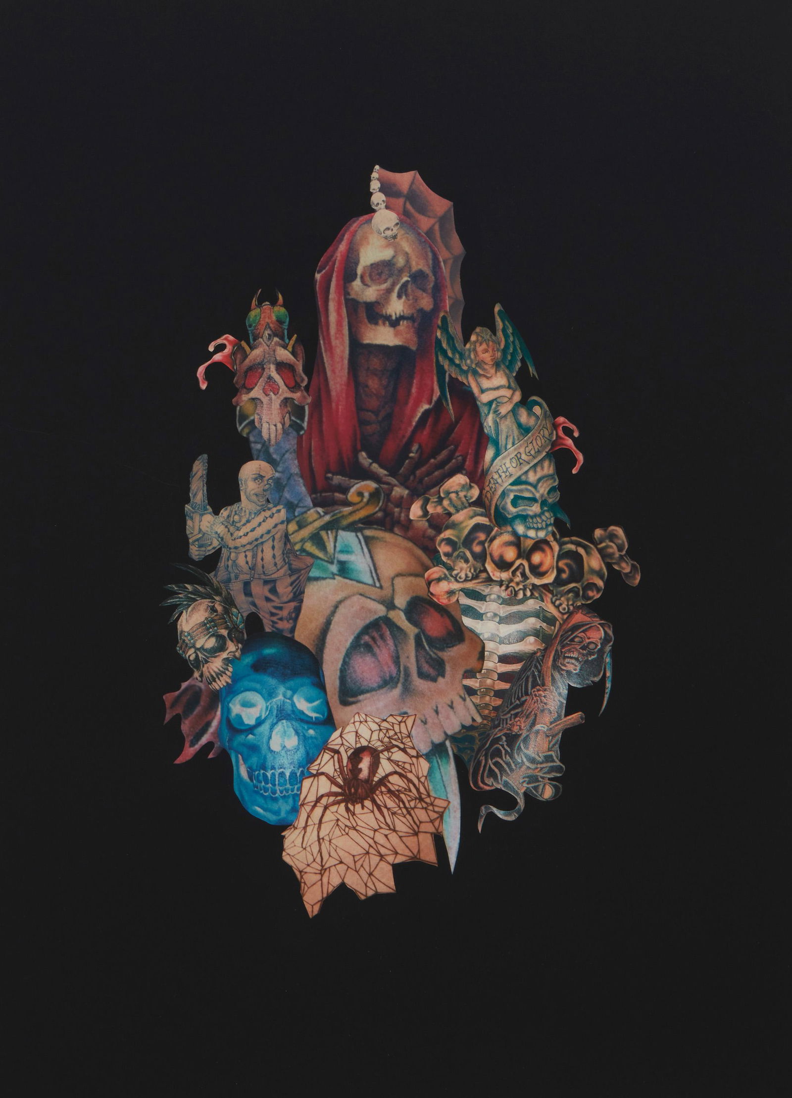 Amy Sarkisian (b. 1969, American): Tatoo [sic] Collage, 2003 Paper collage on board under glass Appears unsigned; titled and dated on label affixed to the frame's backing paper 20.5" H x 14.5" W Provenance: The Blake Byrne Collect