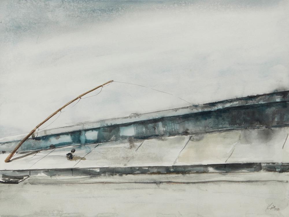 Kadir Lopez Nieves (b. 1972, Cuban): Pescador, 2004 Watercolor on paper Signed together with the artist's birth year at the lower right: Kdir 1972; titled and dated on a label affixed to the verso of the shrink wrap Sight: 21.5" H x 29.5
