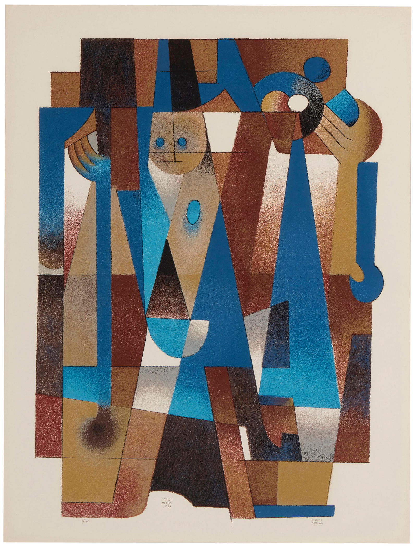 Carlos Merida (1895-1984, Guatemalan): La Dama de la Esmeralda I, 1979 Screenprint in colors on Amate paper under Plexiglas Edition: 6/100 Signed lower right: Carlos Merida; signed in the plate and dated lower center Sight: 40" H x 29"