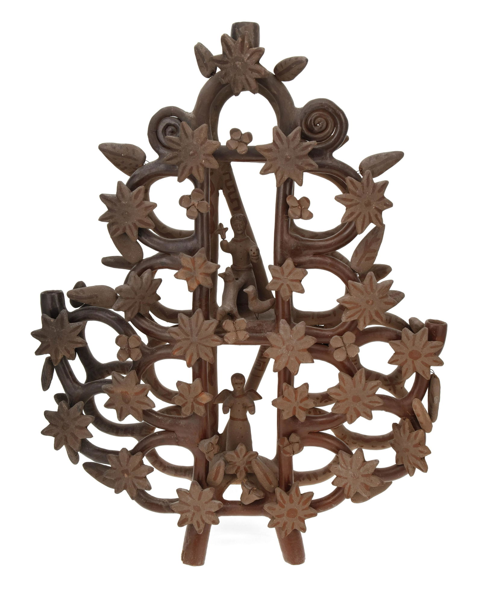 An Arbol de la Vida tree of life pottery candelabrum (1 of 2)