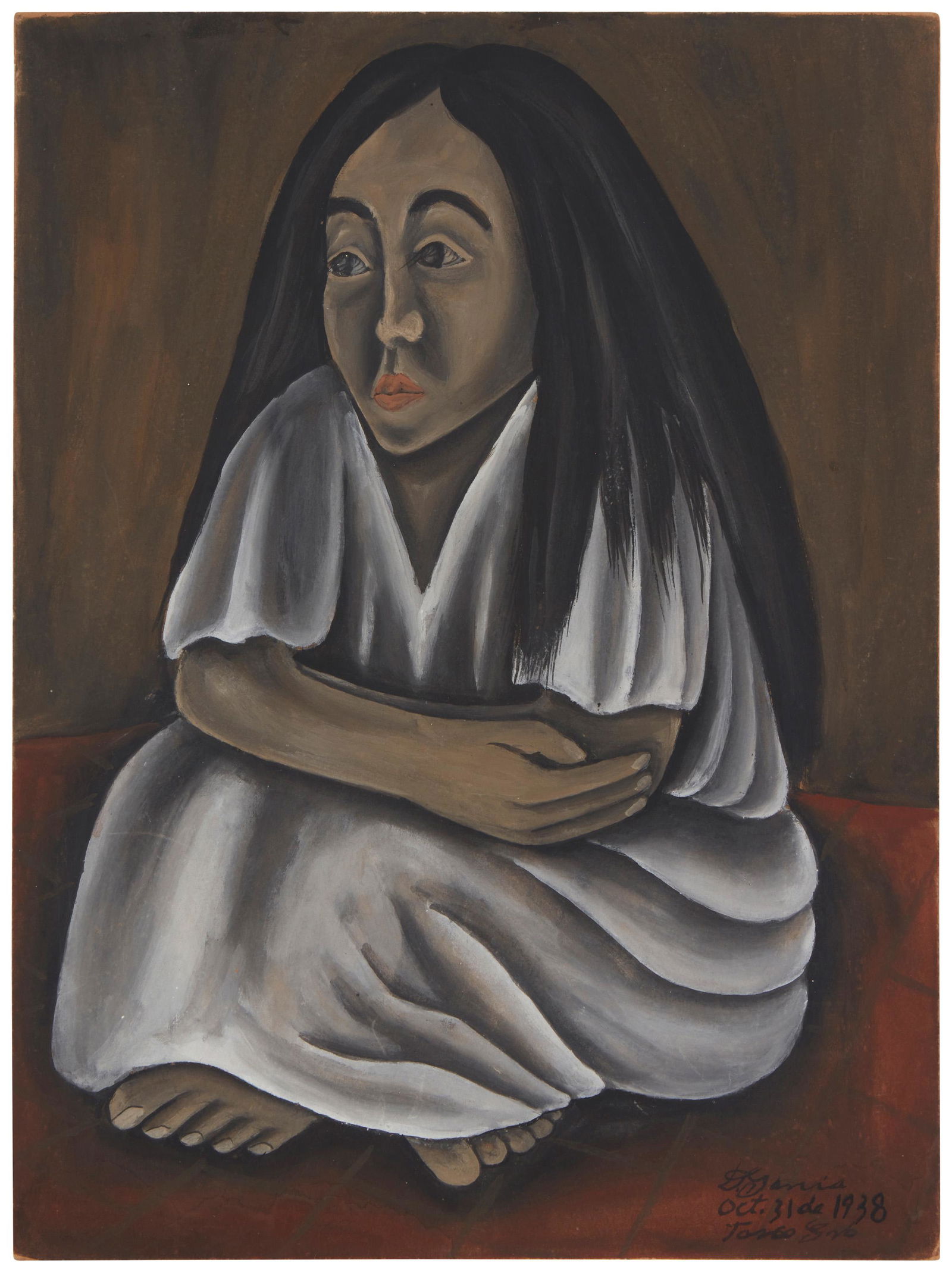 Delfino Garcia (b. 1917, Mexican): Seated woman, 1938 Gouache on tan paper Signed, dated Oct. 31 de 1938, and indistinctly inscribed in the lower right corner: D. Garcia Image/Sheet: 17" H x 12.5" W