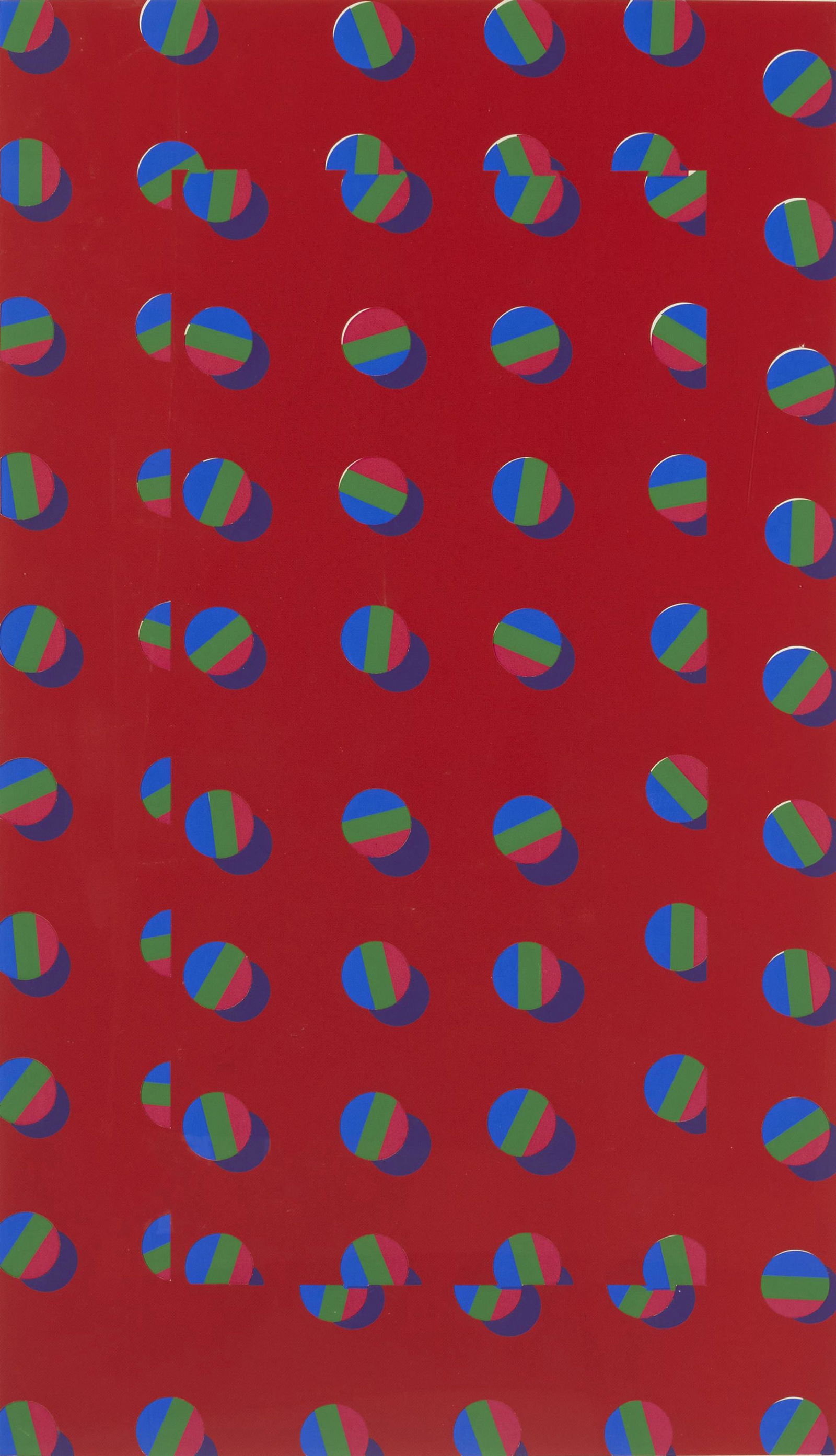 Derek Boshier (b. 1937, British): Output, 1966 Screenprint in colors on layered paper Edition: 15/75 Signed, dated and numbered in pencil in the lower margin, at right: Derek Boshier Image: 18.5" H x 32" W