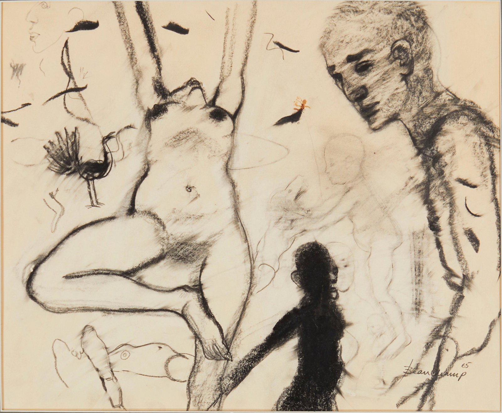 Robert Beauchamp (1923-1995, American): Abstract figurals, 1965 Mixed media on paper Signed and dated lower right: Beauchamp Sight: 13.5" H x 16.5" W