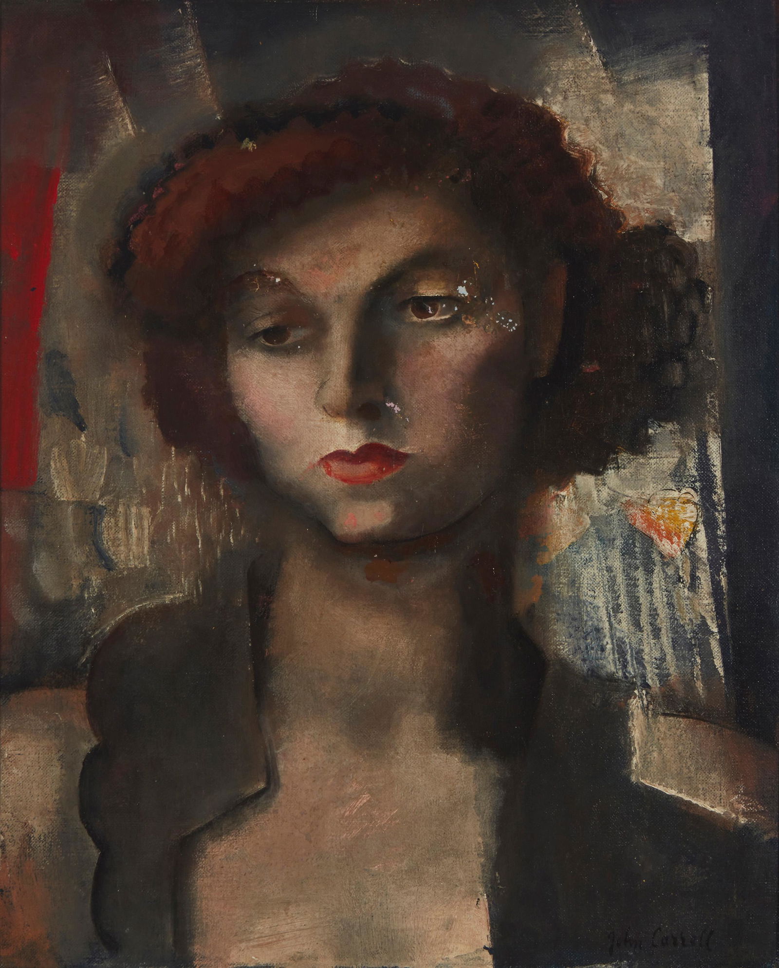 John Wesley Carroll (1892-1959, Albany, NY): Portrait of a woman Oil on canvas Signed lower right: John Carroll 20" H x 16" W