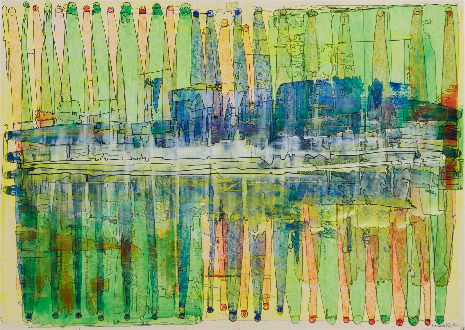 Jean Pierre von Baksa (b. 1947, Austrian): Untitled Mixed media on paper Signed lower right: von Baksa Sight: 27" H x 39" W