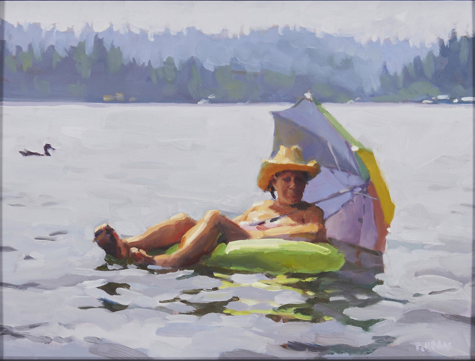 Timothy Horn (b. 1961, American): Hazy Lazy Summer, 2008 Oil on canvas board Signed lower right: T. Horn; signed again, titled, dated and inscribed verso: Bass Lake 12" H x 16" W