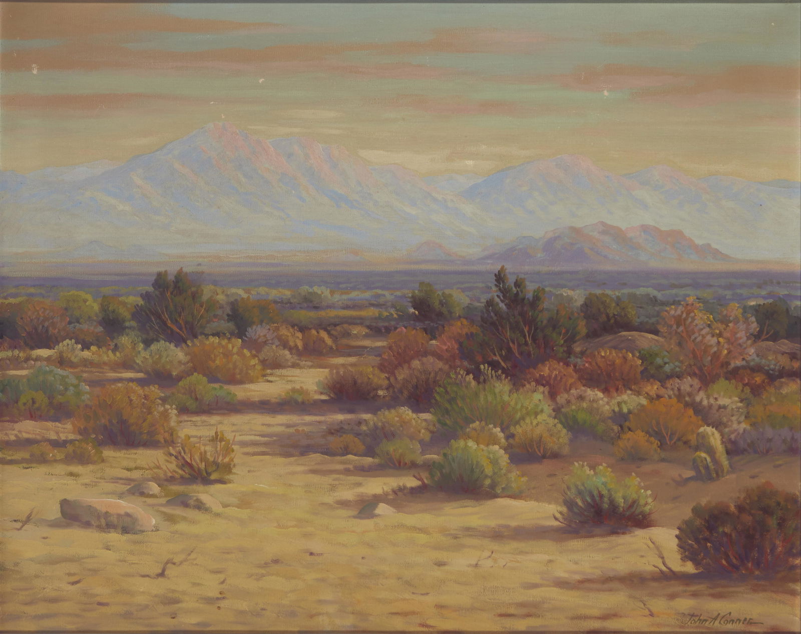 John Anthony Conner (1892-1971, Hollywood, CA): Mountains in a desert landscape Oil on canvas Signed lower right: John A. Conner 24" H x 28" W