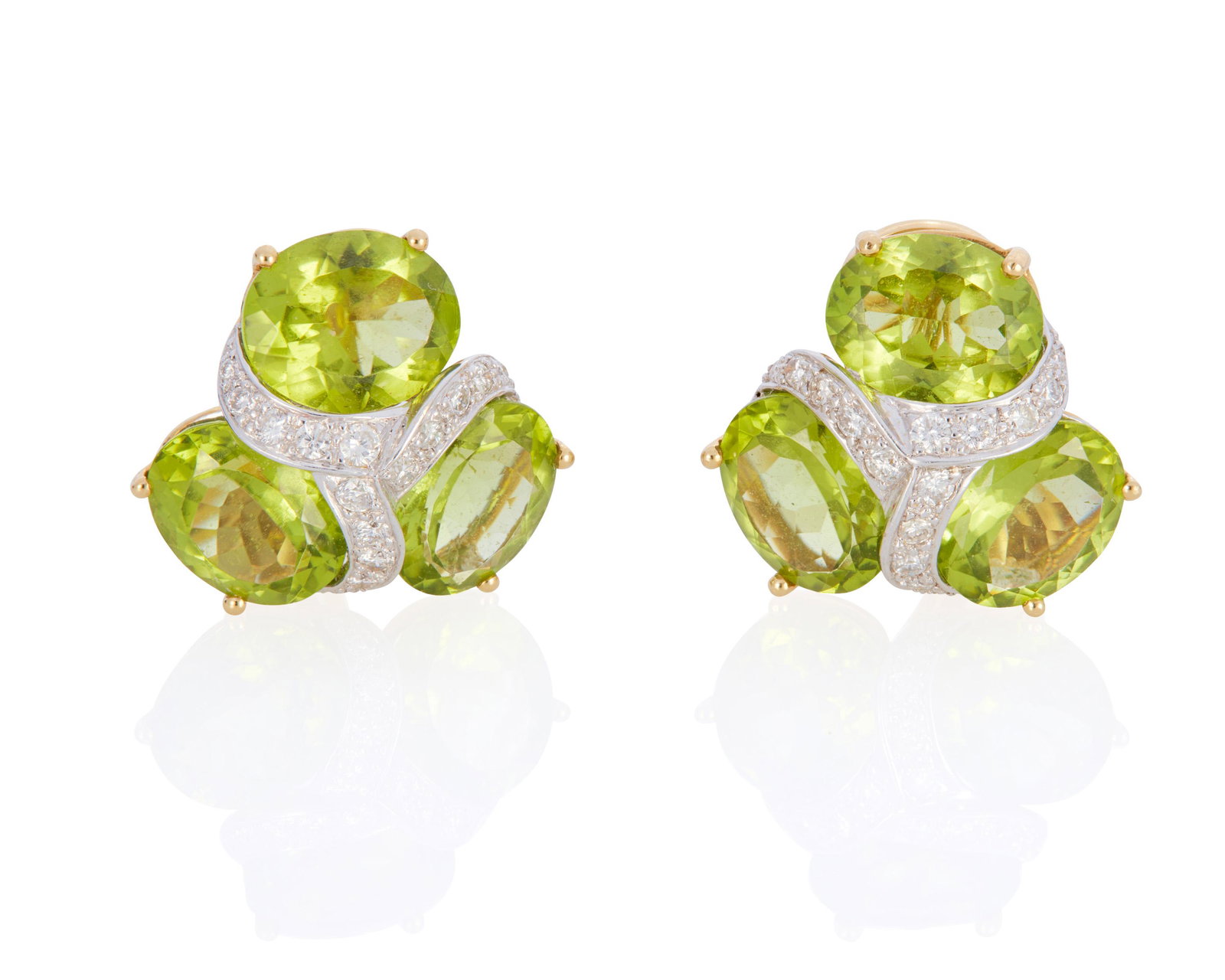 A pair of peridot and diamond ear clips (1 of 2)