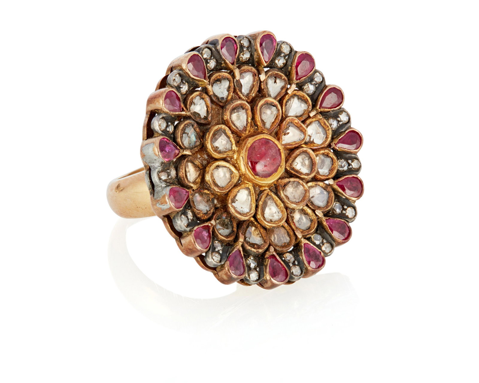 A ruby, diamond and garnet floret ring (1 of 2)
