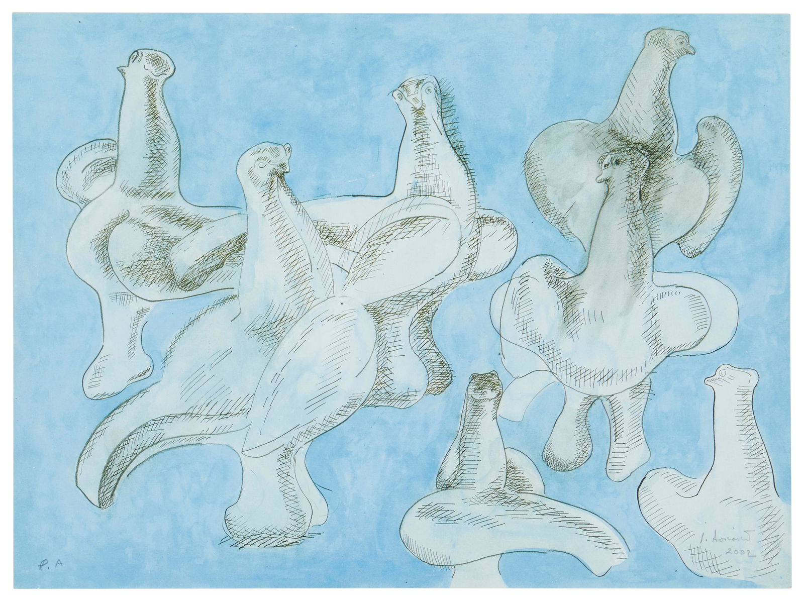 Juan Soriano (1920-2006, Mexican): Flock of doves, 2002 Offset lithograph in colors on paper Edition: Artist's proof, aside from the edition of unknown size Signed and dated in pencil at the lower right; inscribed P. A in pencil at